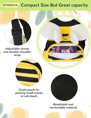 Toddler Harness with Anti Lost Wrist Link - 3-in-1 Baby Safety Leash Backpack, Adjustable Kids Walking Belt with Pocket,Child Locking Wristband for Boys & Girls for Outdoor Travel, Yellow Bee in Kuwait