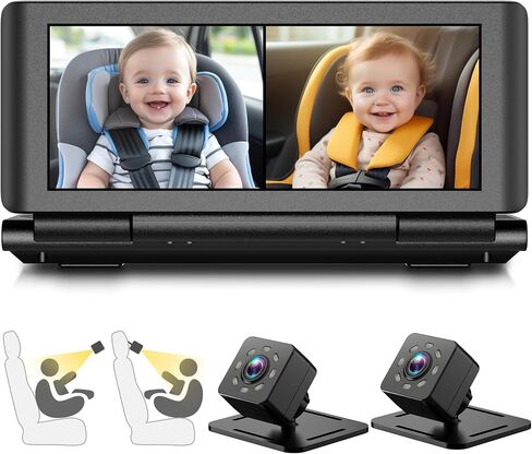 Baby Car Camera for 2 Kids, 6.86" 1080P HD Split Screen Baby Monitor with Dual Backseat Cameras and IR Night Vision, Crystal Clear Wide View Baby Car Mirror for Rear Seat Safety (Not USB) in Kuwait
