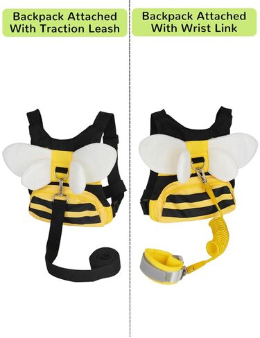Toddler Harness with Anti Lost Wrist Link - 3-in-1 Baby Safety Leash Backpack, Adjustable Kids Walking Belt with Pocket,Child Locking Wristband for Boys & Girls for Outdoor Travel, Yellow Bee in Kuwait