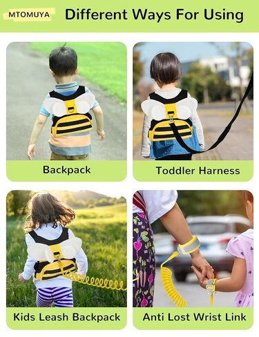 Toddler Harness with Anti Lost Wrist Link - 3-in-1 Baby Safety Leash Backpack, Adjustable Kids Walking Belt with Pocket,Child Locking Wristband for Boys & Girls for Outdoor Travel, Yellow Bee in Kuwait