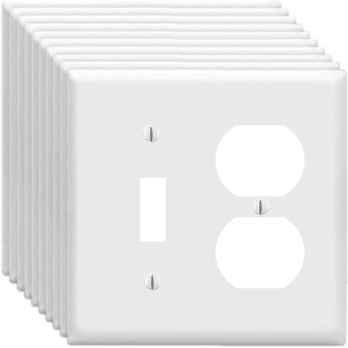 ZEFTV 10 Pack Duplex Outlet Covers Wall Plates 1-Gang Switch Outlet Electrical Cover Plate Unbreakable Thermoplastic Faceplate for Light Receptacle Outlet Switch, Glossy White in Kuwait
