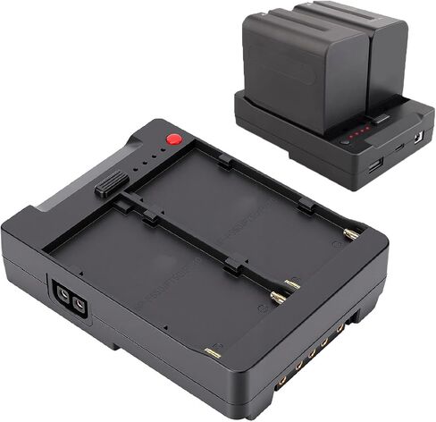 2 Channel NPF Battery Charging for F550 F750 F970 | Dual Slot, LED Indicator, V Mount Battery Adapter Plate with Type C, USB, DC Power Supply Interfaces in Kuwait