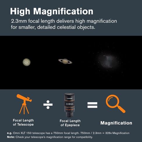 Celestron X-Cel LX 2.3mm Telescope Eyepiece for Extreme Planetary Power | Ultra High-Power Planetary Views, 60° Wide Field of View, Long Eye Relief, Twist-Up Eyecup, Fully Multi-Coated Optics in Kuwait