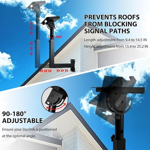 Starlink Mount for Gen 3，Adjustable Telescoping Arm Starlink Wall /Roof Mounts for Dishes，Compatible with Starlink Standard 4/4X/V3 in Kuwait