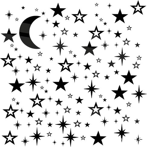 Shappy 100 Pcs Acrylic Moon Star Mirror Wall Stickers Decal 3D Acrylic Mirror Stickers Removable Decal for Room Good Night Nursery House Bedroom Wall Decor(Silver) in Kuwait