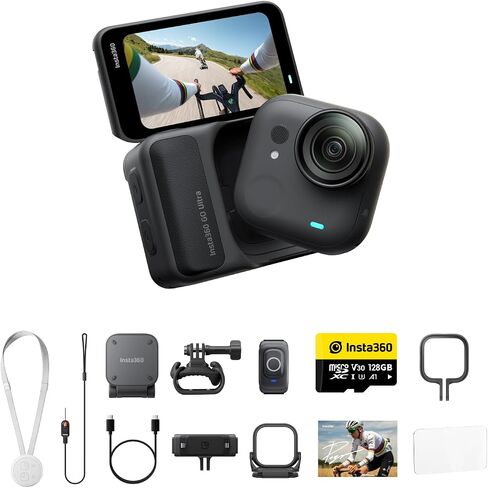 Insta360 GO Ultra Premium Cycling Bundle - Small 4K Vlogging Camera, Hands-Free, POV Cam, 1/1.28" Sensor, 53g Lightweight, 156° FOV, 200 Min Battery Life, Magnetic Wearable Action Camera for Sports in Kuwait