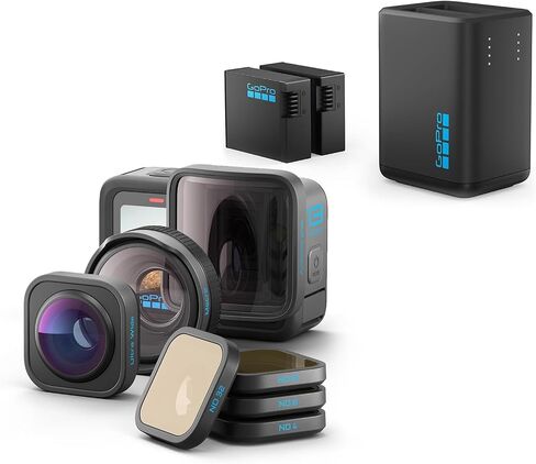 GoPro HERO13 Bundle Black + HB-Series Lens Collection (Macro Lens, Ultra Wide Lens, 4 ND Filters, Anamorphic Lens, and Premium Case) and Dual Battery Charger + 2 Enduro Rechargeable Batteries in Kuwait
