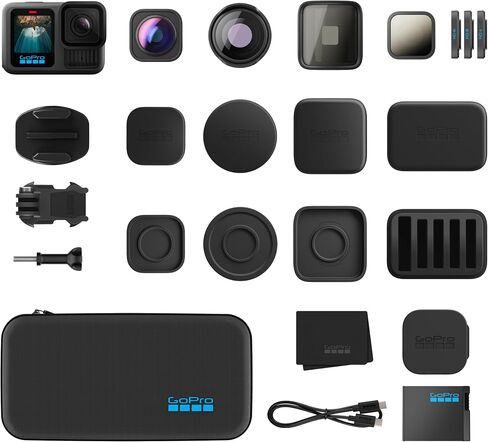 GoPro HERO13 Bundle Black + HB-Series Lens Collection (Macro Lens, Ultra Wide Lens, 4 ND Filters, Anamorphic Lens, and Premium Case) and Dual Battery Charger + 2 Enduro Rechargeable Batteries in Kuwait