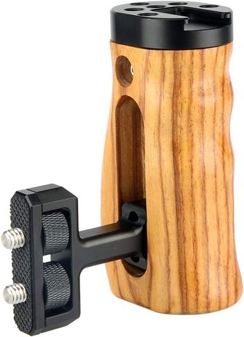 NICEYRIG Universal Side Wooden Handle Handgrip with Cold Shoe for DSLR Cage | with 1/4''-20 Threaded Holes Up and Down Adjustable Left Right Hand in Kuwait
