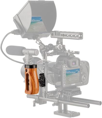 NICEYRIG Universal Side Wooden Handle Handgrip with Cold Shoe for DSLR Cage | with 1/4''-20 Threaded Holes Up and Down Adjustable Left Right Hand in Kuwait