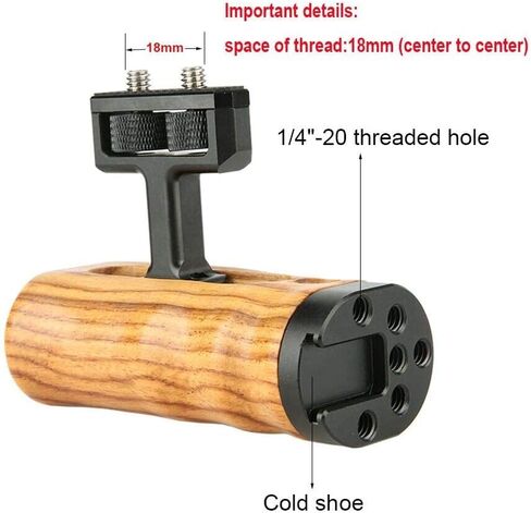 NICEYRIG Universal Side Wooden Handle Handgrip with Cold Shoe for DSLR Cage | with 1/4''-20 Threaded Holes Up and Down Adjustable Left Right Hand in Kuwait