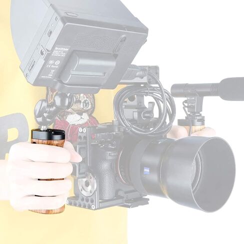 NICEYRIG Universal Side Wooden Handle Handgrip with Cold Shoe for DSLR Cage | with 1/4''-20 Threaded Holes Up and Down Adjustable Left Right Hand in Kuwait
