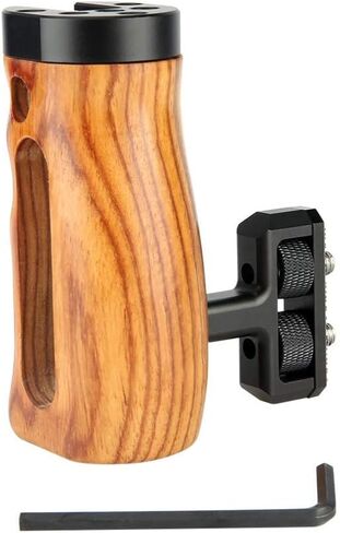 NICEYRIG Universal Side Wooden Handle Handgrip with Cold Shoe for DSLR Cage | with 1/4''-20 Threaded Holes Up and Down Adjustable Left Right Hand in Kuwait