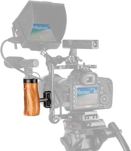 NICEYRIG Universal Side Wooden Handle Handgrip with Cold Shoe for DSLR Cage | with 1/4''-20 Threaded Holes Up and Down Adjustable Left Right Hand in Kuwait