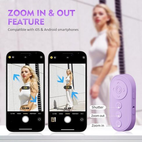 Wireless Camera Remote Control with Zoom in/Out for iPhone & Android, Versatile Shutter with Front/Rear Camera Switch,Remote for TikTok Video & Photo, Vlogging Accessories,Purple 2pcs in Kuwait