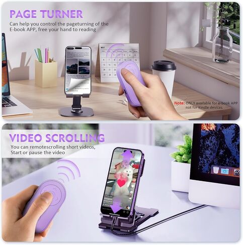 Wireless Camera Remote Control with Zoom in/Out for iPhone & Android, Versatile Shutter with Front/Rear Camera Switch,Remote for TikTok Video & Photo, Vlogging Accessories,Purple 2pcs in Kuwait