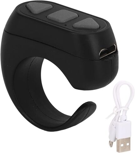 Bluetooth Remote Control Page Turner, Phone Remote Control Ring, Click Like Selfie Device for Phone Novel Watch TV Turn Page Remote Controller for iOS, for Android (Black) in Kuwait