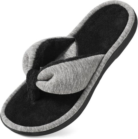 Wishcotton Women's Adjustable Memory Foam Flip Flop Slippers Cozy Lightweight Open Toe House Shoes, Grey, 7-8 Women | Ladies Indoor Slippers Summer Lightweight Open Toe House Sandals in Kuwait