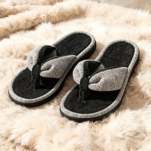 Wishcotton Women's Adjustable Memory Foam Flip Flop Slippers Cozy Lightweight Open Toe House Shoes, Grey, 7-8 Women | Ladies Indoor Slippers Summer Lightweight Open Toe House Sandals in Kuwait