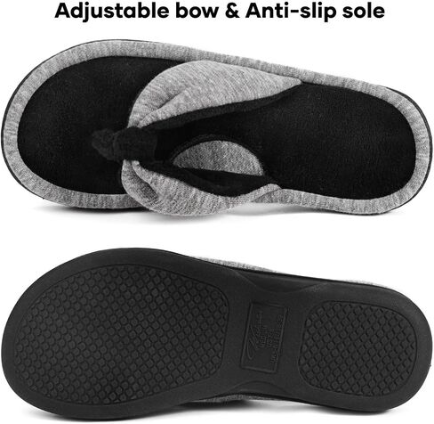 Wishcotton Women's Adjustable Memory Foam Flip Flop Slippers Cozy Lightweight Open Toe House Shoes, Grey, 7-8 Women | Ladies Indoor Slippers Summer Lightweight Open Toe House Sandals in Kuwait