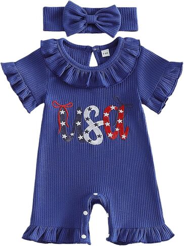 My First 4th Of July Baby Girl Outfit Newborn Usa Jumpsuit Ruffle Romper Cute Summer Baby Fourth Of July Clothes in Kuwait