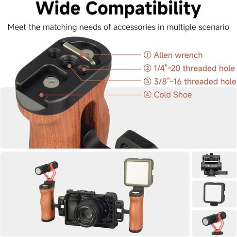 Accsoon Side Handle Handgrip for CineView M7H Pro/M7 Pro/M7 Camera Monitor with 1/4"-20 Threaded Holes, 35mm Up and Down Adjustable Reversible Grip for Monitor/Smartphone/iPad/Tablet/DSLR Cage-1 Pair in Kuwait