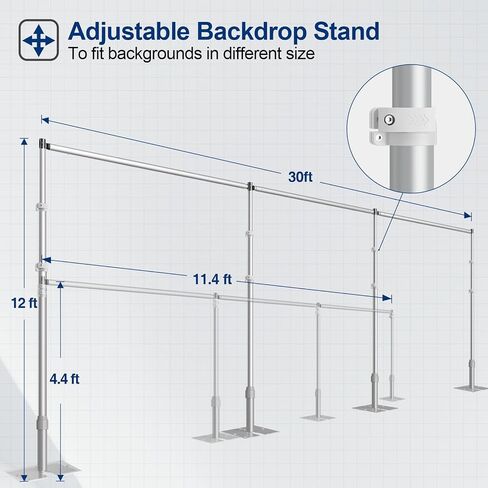 EMART Backdrop Stand Heavy Duty 12ftx30ft, Adjustable Pipe and Drape Photo Background Support Kit, Metal Frame with Flat Base for Wedding Birthday Party Banquet Decorations | Photography Backdrop Stand for Wedding Birthday Party Banquet Decorations with A in Kuwait