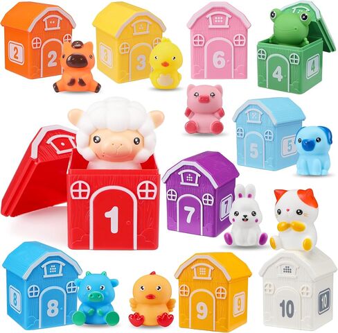 Montessori Farm Barn Toddler Toy Counting Matching Sorting Puppets | Montessori barn toy set,10 finger puppets & 10 barns, builds counting sorting, matching toddler learning gift for boys girls in Kuwait
