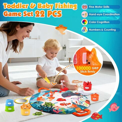 Montessori Toys for 1 Year Old Boy Birthday Gift - Cloth Fishing Game | Fishing Toys with Stacking Cups, Educational Toys for One Year Old, Sorting Learning Baby Toy 12-18 Months 1-2 Year Old in Kuwait