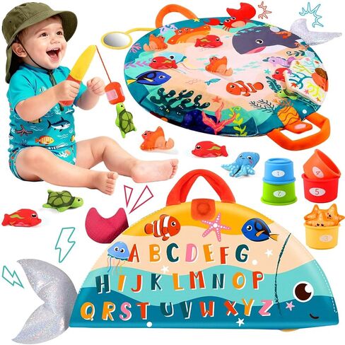 Montessori Toys for 1 Year Old Boy Birthday Gift - Cloth Fishing Game | Fishing Toys with Stacking Cups, Educational Toys for One Year Old, Sorting Learning Baby Toy 12-18 Months 1-2 Year Old in Kuwait