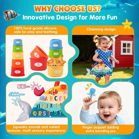 Montessori Toys for 1 Year Old Boy Birthday Gift - Cloth Fishing Game | Fishing Toys with Stacking Cups, Educational Toys for One Year Old, Sorting Learning Baby Toy 12-18 Months 1-2 Year Old in Kuwait