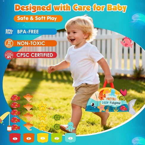 Montessori Toys for 1 Year Old Boy Birthday Gift - Cloth Fishing Game | Fishing Toys with Stacking Cups, Educational Toys for One Year Old, Sorting Learning Baby Toy 12-18 Months 1-2 Year Old in Kuwait