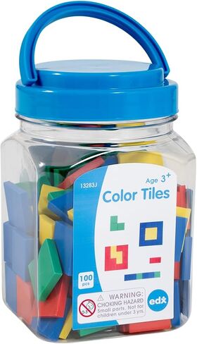 edxeducation Color Tiles, Set of 100, Mini Jar | Ages 3+, Counting and Sorting Math Manipulatives, Color Sorting Sensory Toys in Kuwait