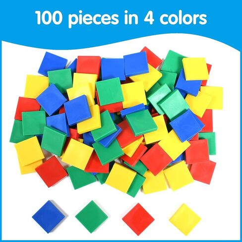 edxeducation Color Tiles, Set of 100, Mini Jar | Ages 3+, Counting and Sorting Math Manipulatives, Color Sorting Sensory Toys in Kuwait