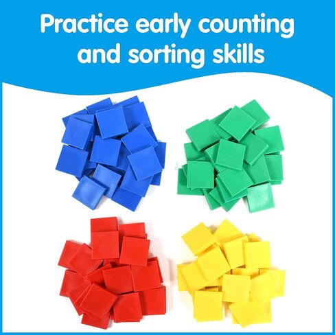 edxeducation Color Tiles, Set of 100, Mini Jar | Ages 3+, Counting and Sorting Math Manipulatives, Color Sorting Sensory Toys in Kuwait