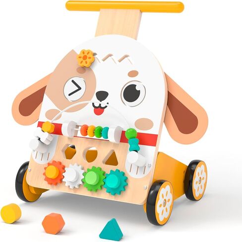 Wooden Baby Walker, 6-in-1 Push Walker for Toddlers | 6-in-1 Puppy Activity Walker with Shape Sorter, Bead Maze, Gears and Rubber Wheels for Toddlers 12-36 Months in Kuwait