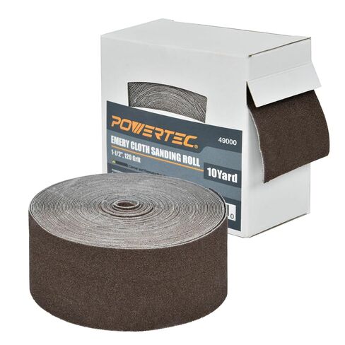 POWERTEC Emery Cloth Sandpaper Roll 120 Grit, 1-1/2" x 10 Yards Emery Cloth Roll Aluminum Oxide Sandpaper for Woodworking, Deburring, Polishing, Automotive (49000) in Kuwait