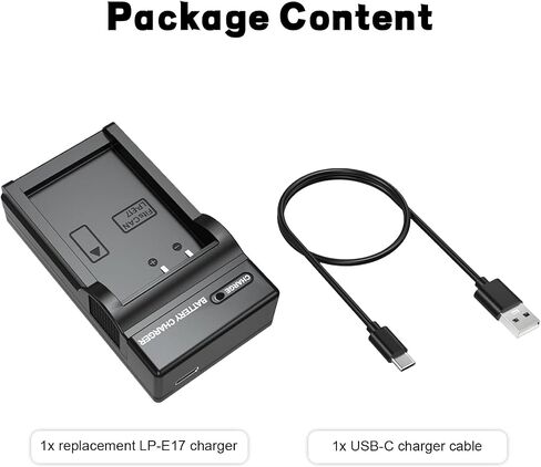 Replacement LP-E17 Battery Charger for Canon EOS R50, RP, R100, Rebel T8i | LP-E17 Charging Set Compatible with Canon Rebel T8i, T7i, T6i, T6s, SL2, SL3, EOS 77D, 200D, 250D, 750D, 760D, 800D Camera in Kuwait