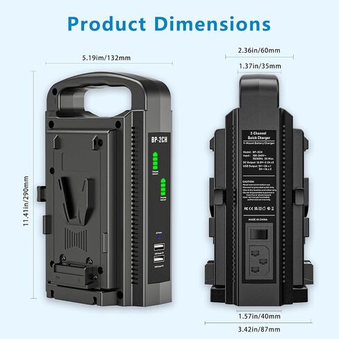 V-Mount Battery Charger/V Lock Battery Fast Charger, Dual Channel V-Mount/V Lock Battery Charger BP-2CH - Compatible with 14.4V/14.8V V-Mount & V-Lock Batteries (Battery Not Included) in Kuwait