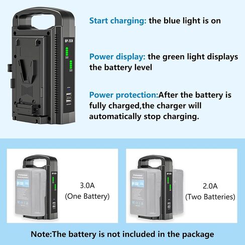 V-Mount Battery Charger/V Lock Battery Fast Charger, Dual Channel V-Mount/V Lock Battery Charger BP-2CH - Compatible with 14.4V/14.8V V-Mount & V-Lock Batteries (Battery Not Included) in Kuwait