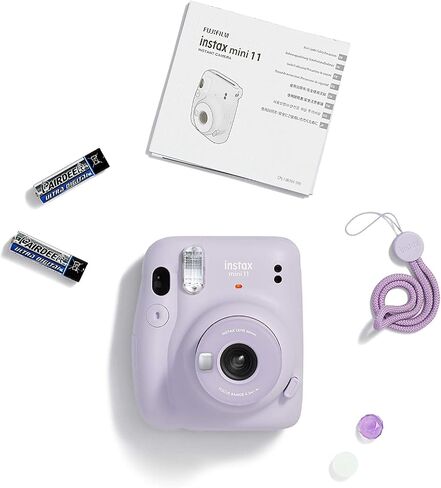 Fujifilm Instax Mini 11 Instant Film Camera with Automatic Exposure and Flash, Fujinon 60mm Lens with Selfie Mirror, Optical Viewfinder Polaroid Cameras for Pro or Beginners - Lilac Purple (Renewed) in Kuwait