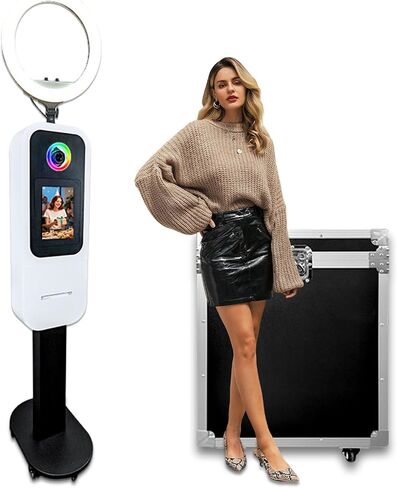 Photo Booth Selfie Machine Compatible iPad Photobooth for (10.2-13inch) Built-in Mini Printer with Flight Case for Wedding Event Birthday (White, Photo Booth Machine) in Kuwait