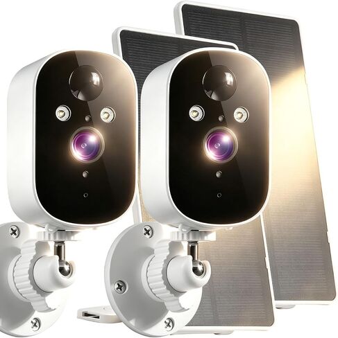 XVIM 2K Solar Camera Outdoor Wireless, 2Pcs 2.4Ghz WiFi Battery Camera Solar Camera with PIR Alarm, 2-Way Audio, Color Night Vision, IP65 Waterproof, Cloud & SD Storage in Saudi Arabia
