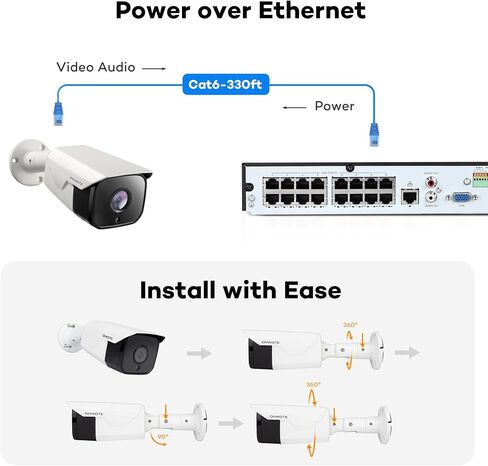 ONWOTE 4K 8MP PoE IP Security CCTV Camera, Capture Video Audio,Bullet White | 8 Megapixels, IR Night, Commercial Wired 134° Camera, Home/Business, Indoor/Outdoor, AI Detection, Only Work with ONWOTE NVRs in Kuwait