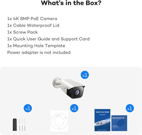 ONWOTE 4K 8MP PoE IP Security CCTV Camera, Capture Video Audio,Bullet White | 8 Megapixels, IR Night, Commercial Wired 134° Camera, Home/Business, Indoor/Outdoor, AI Detection, Only Work with ONWOTE NVRs in Kuwait