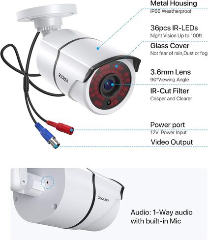 ZOSI 4PACK 1920TVL 1080P HD TVI Security Cameras 120ft Night Vision CCTV Cameras Home Security Day/Night Waterproof Camera for 720P,1080P,5MP,4K HD-TVI Analog DVR Systems in Kuwait