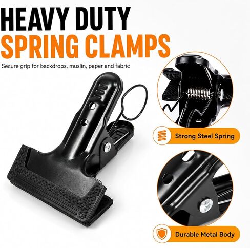 4-Pack Spring Clamps with Hooks, 4.3-Inch Heavy Duty Backdrop Clips | 4 Heavy Duty Metal Spring Clamps With Hooks, Non-Slip Rubber Jaws And A 2-Inch Opening For Backdrops, Crafts And Woodworking in Saudi Arabia