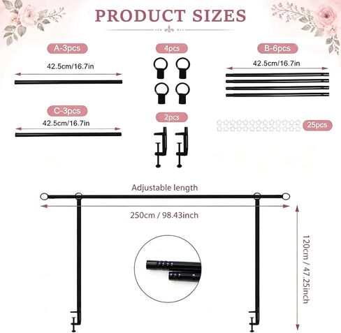 Over The Table Rod Stand with Clamps, Table Arch Stand Adjustable 30''-47'' Tall 34"-98" Length Black Table Balloon Arch Backdrop Stand for Wedding, Birthday, Halloween, Christmas Decorations in Kuwait