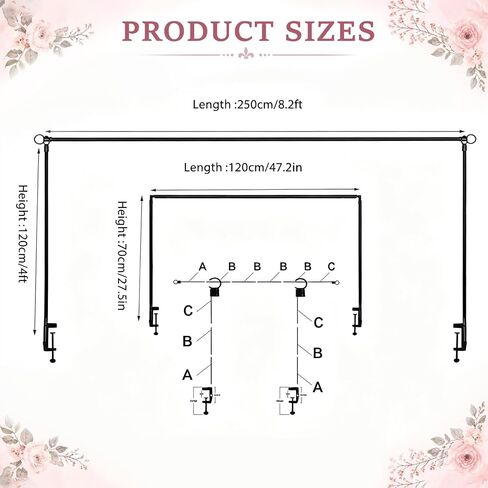 Over The Table Rod Stand with Clamps, Table Arch Stand Adjustable 30''-47'' Tall 34"-98" Length Black Table Balloon Arch Backdrop Stand for Wedding, Birthday, Halloween, Christmas Decorations in Kuwait