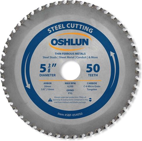 Oshlun SBF-054050 5-3/8-Inch 50 Tooth FTG Saw Blade with 20mm Arbor (5/8-Inch and 10mm Bushings) for Thin Mild Steel and Ferrous Metals in Kuwait